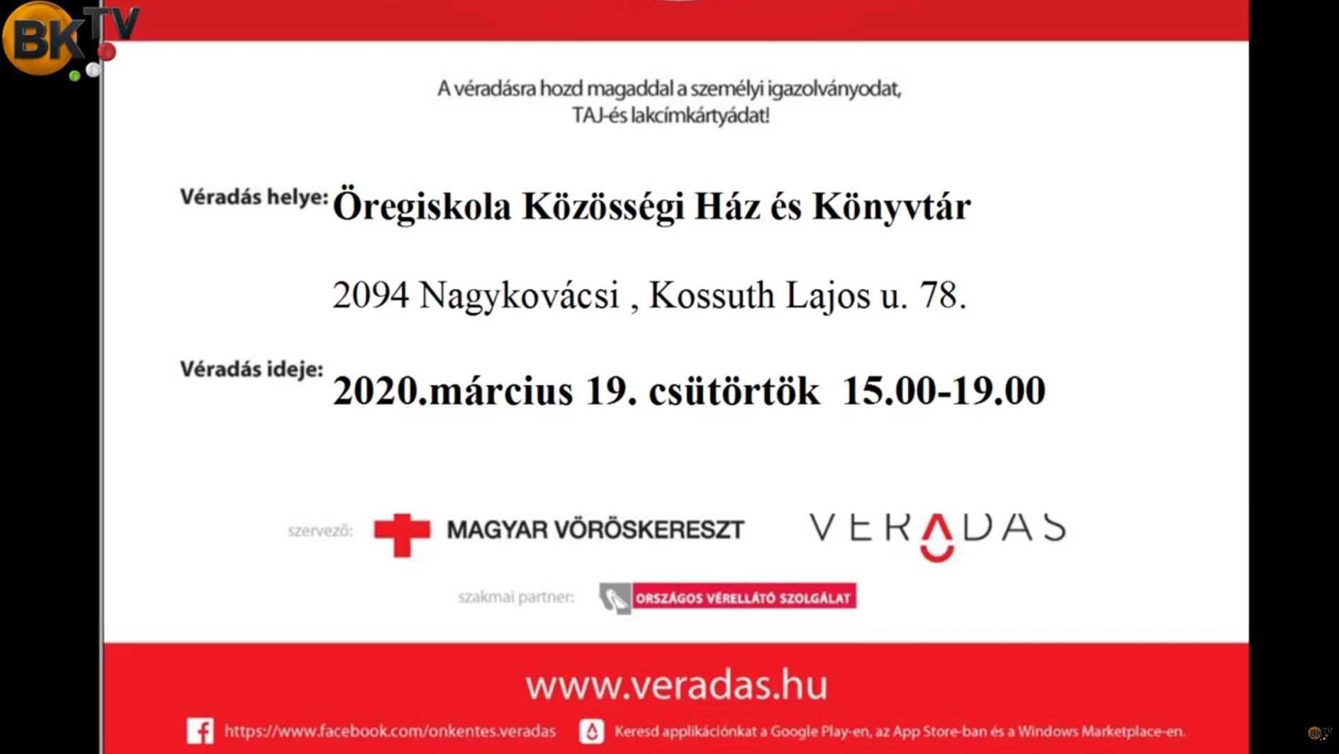 Véradás Nagykovácsiban 2020. március 19-én!